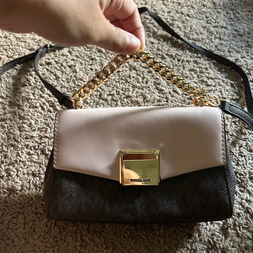 Michael Kors Gold, Pink, and Brown Crossbody Bag